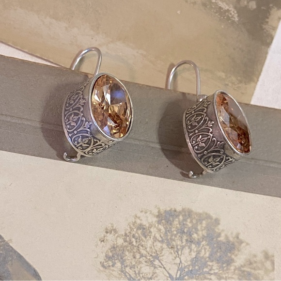 Retired Oval Silpada Sterling Silver and Champagne CZ Drop Earrings - Picture 8 of 14